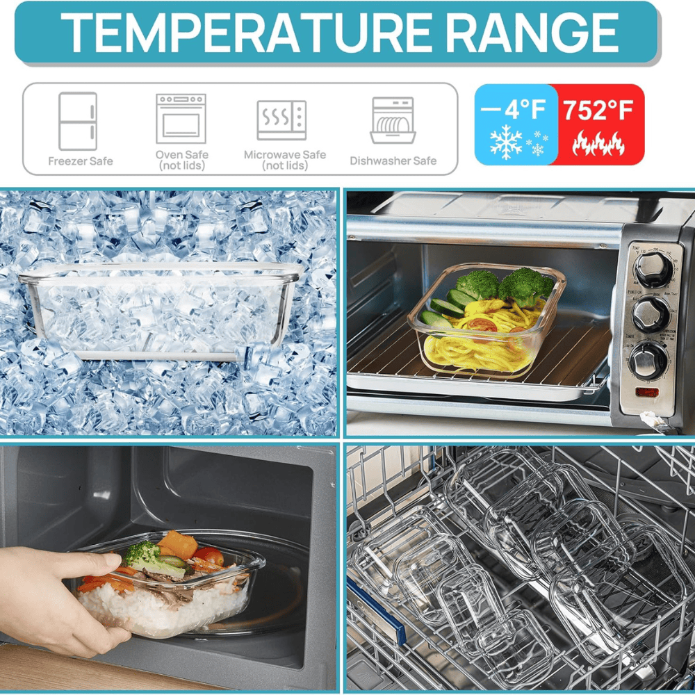 Set of 5 Glass Meal Prep Containers with Grey Airtight Lids