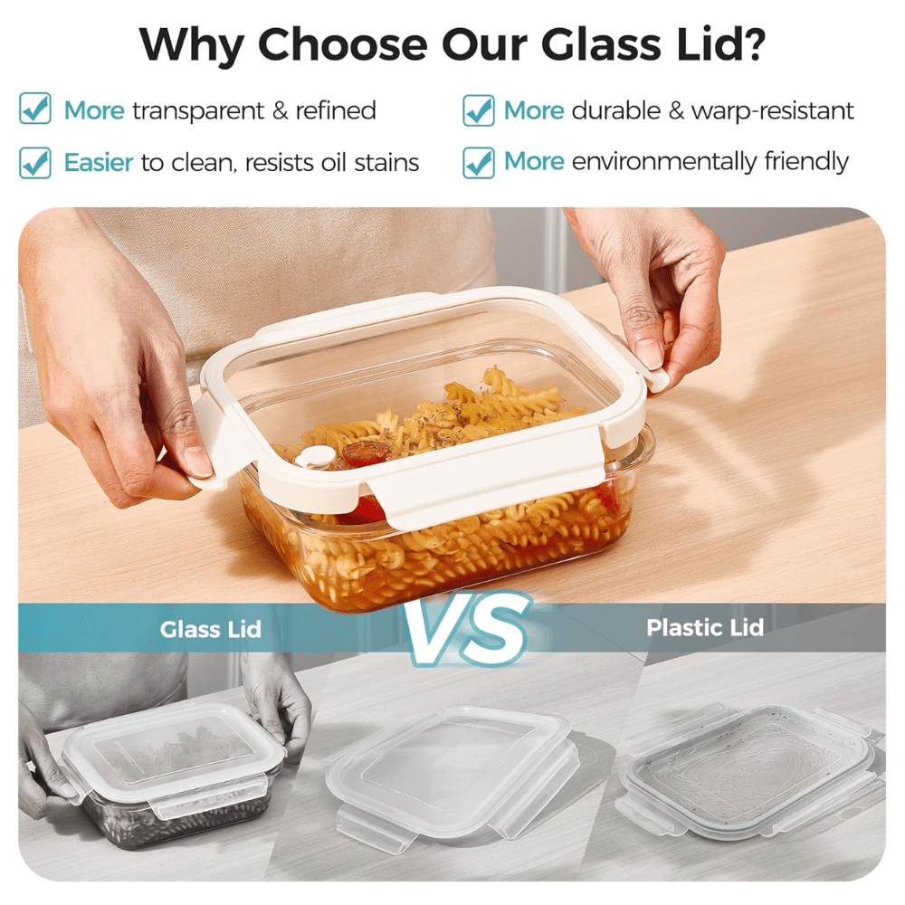 Set of 5 Large Glass Meal Prep Containers with Glass Lids & Steam Vents