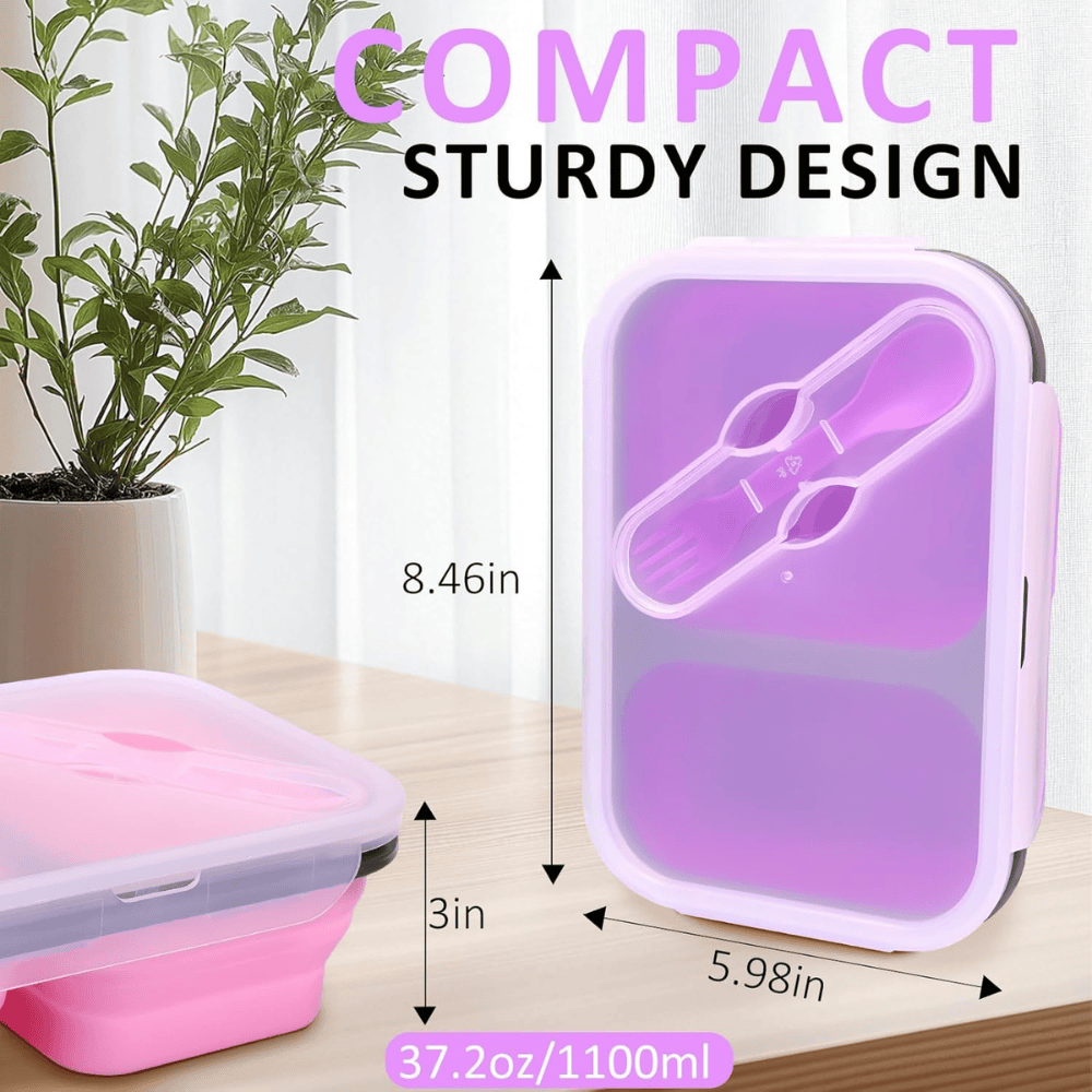 Set of 2 Collapsible Silicone Lunch Boxes (Pink & Purple)