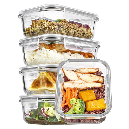 Set of 5 Glass Meal Prep Containers with Grey Airtight Lids