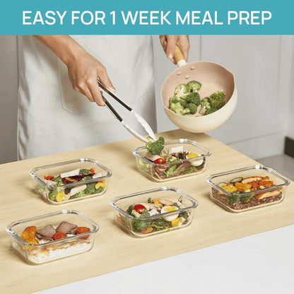 Set of 5 Glass Meal Prep Containers with Grey Airtight Lids