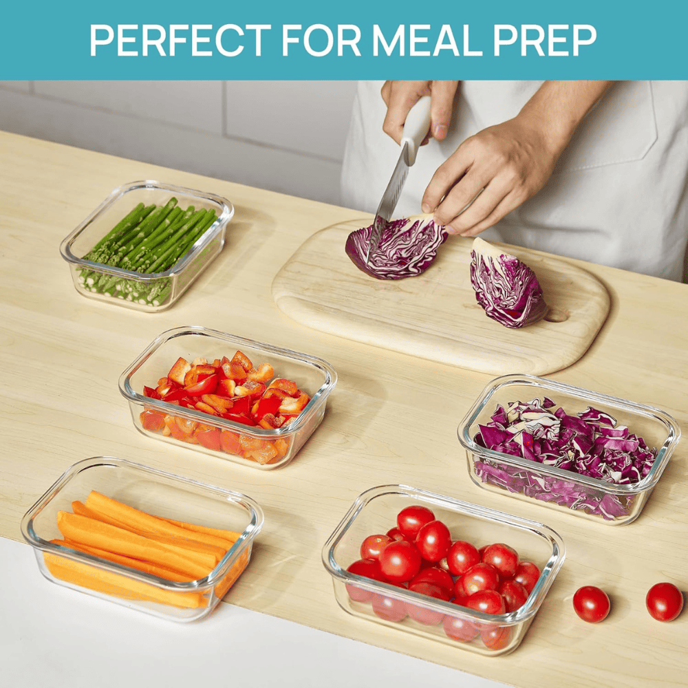 Set of 5 Glass Meal Prep Containers with Grey Airtight Lids