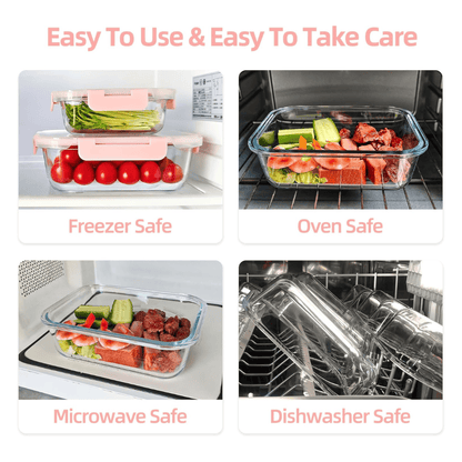 8-Pack Mixed Glass Meal Prep Containers with Pink Airtight Lids