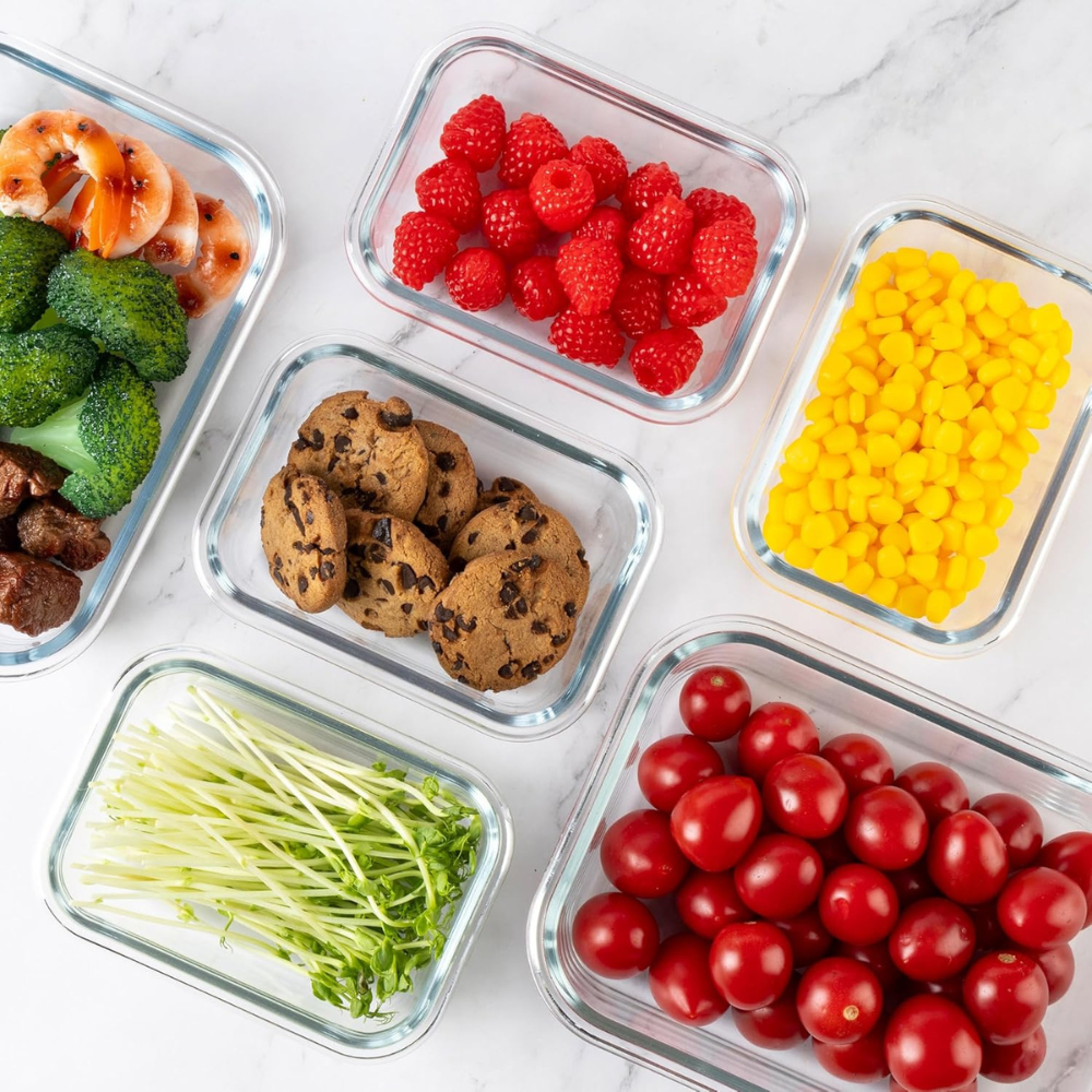 8-Pack Mixed Glass Meal Prep Containers with Pink Airtight Lids