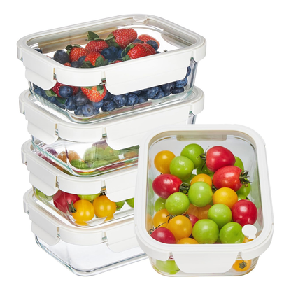 Set of 5 Large Glass Meal Prep Containers with Glass Lids & Steam Vents