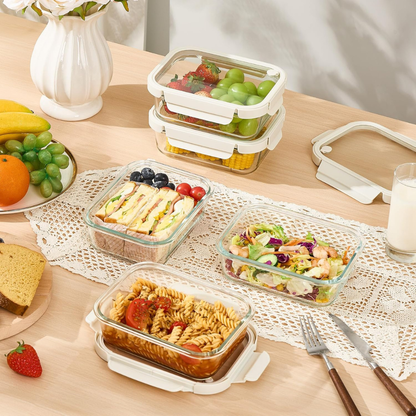 Set of 5 Large Glass Meal Prep Containers with Glass Lids & Steam Vents