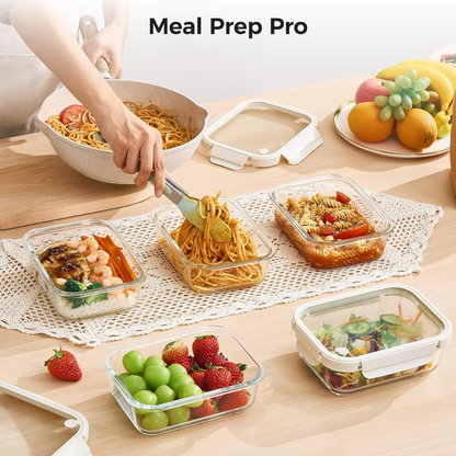 Set of 5 Large Glass Meal Prep Containers with Glass Lids & Steam Vents