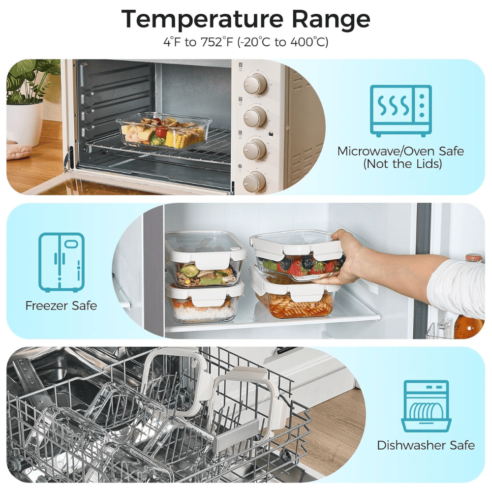 Set of 5 Large Glass Meal Prep Containers with Glass Lids & Steam Vents