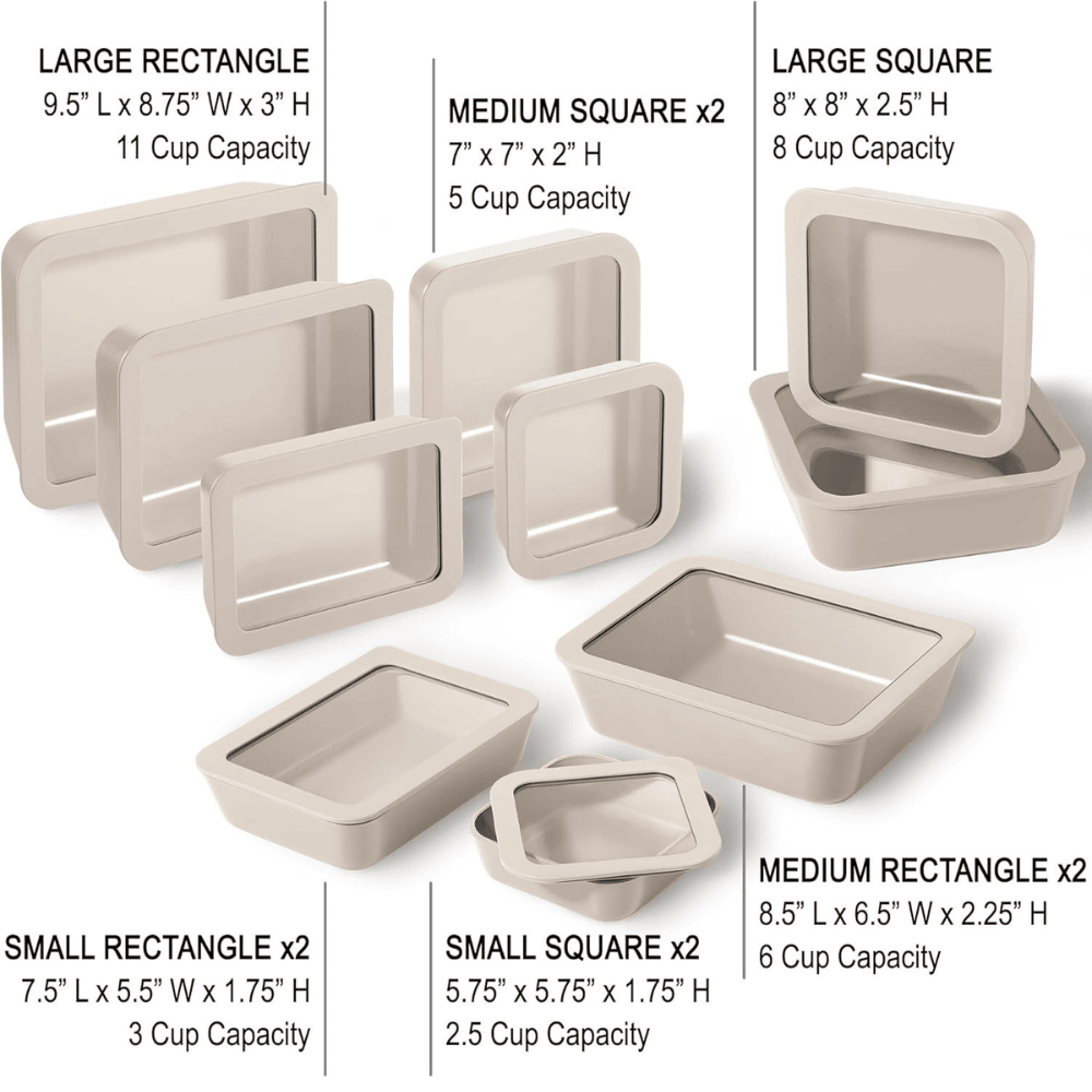 Ceramic Coated Glass Meal Prep Containers with Glass Lids - Crema