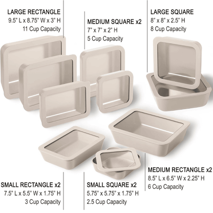 Ceramic Coated Glass Meal Prep Containers with Glass Lids - Crema