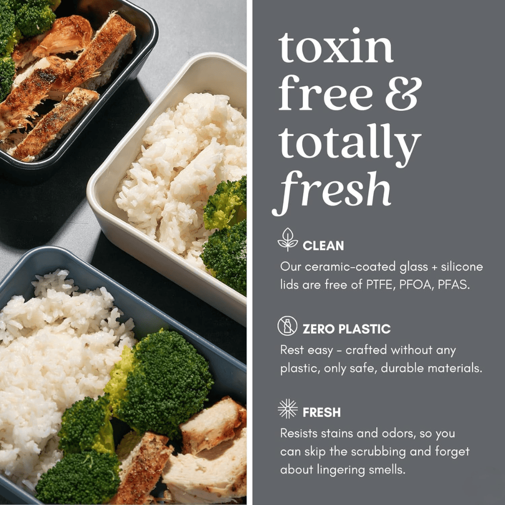 Ceramic Coated Glass Meal Prep Containers with Glass Lids - Crema