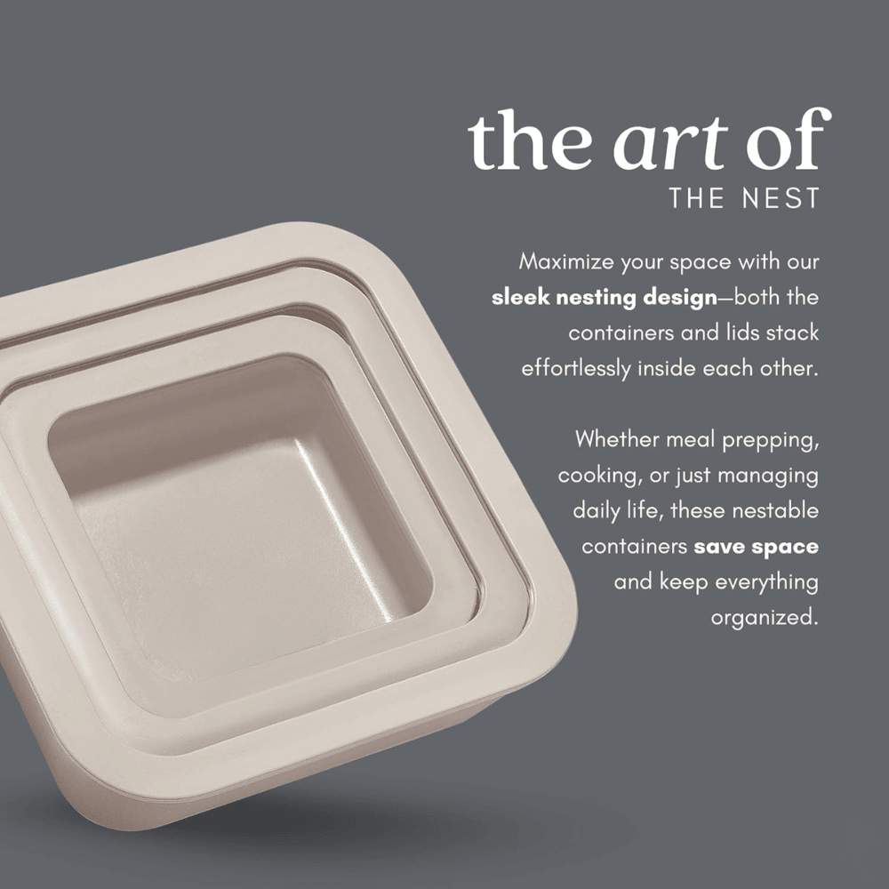 Ceramic Coated Glass Meal Prep Containers with Glass Lids - Crema