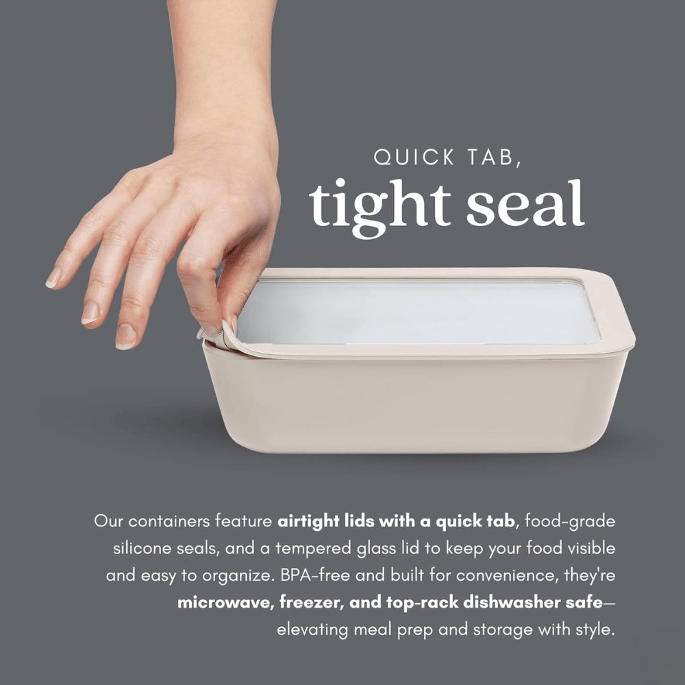 Ceramic Coated Glass Meal Prep Containers with Glass Lids - Crema