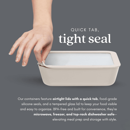 Ceramic Coated Glass Meal Prep Containers with Glass Lids - Crema