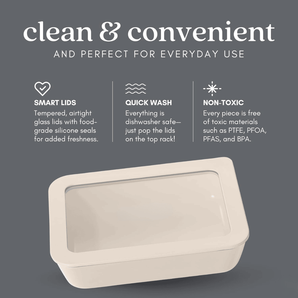 Ceramic Coated Glass Meal Prep Containers with Glass Lids - Crema