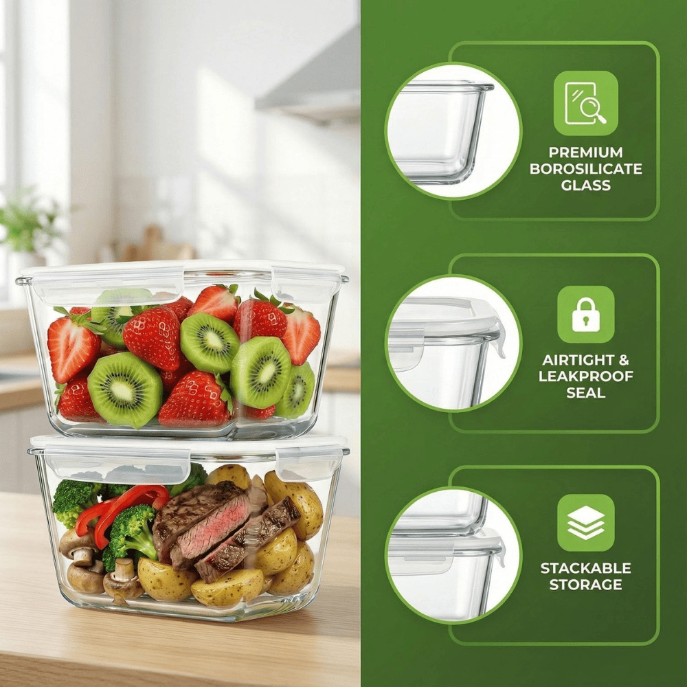 Set of 2 Extra Large Airtight Glass Containers - 85oz Capacity