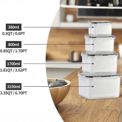 Set of 3 Fridge Produce Savers with Removable Drain Baskets - Beige