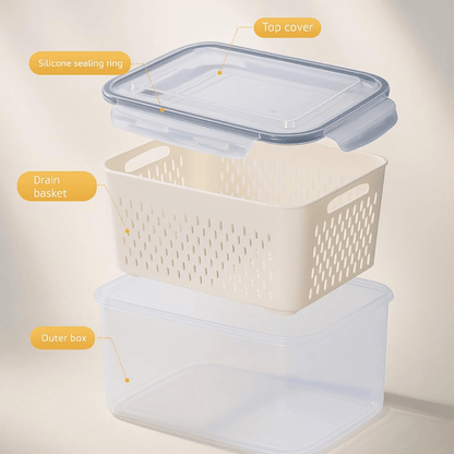 Set of 3 Fridge Produce Savers with Removable Drain Baskets - Beige