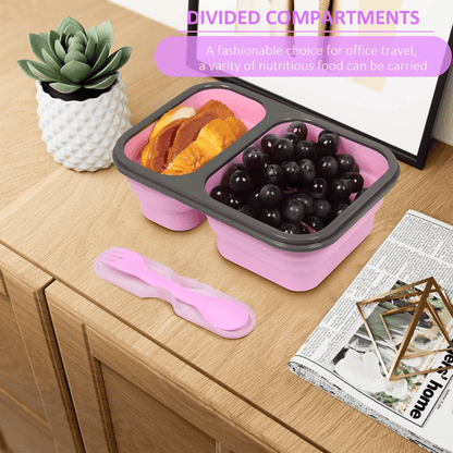 Set of 2 Collapsible Silicone Lunch Boxes (Pink & Purple)
