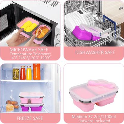 Set of 2 Collapsible Silicone Lunch Boxes (Pink & Purple)