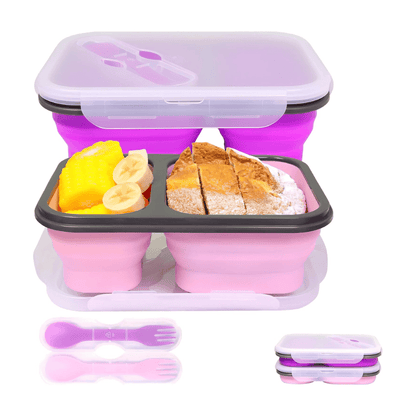 Set of 2 Collapsible Silicone Lunch Boxes (Pink & Purple)