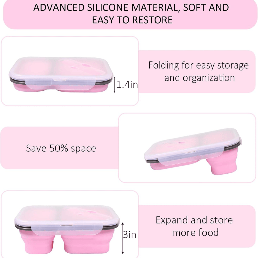 Set of 2 Collapsible Silicone Lunch Boxes (Pink & Purple)