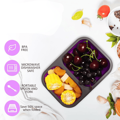 Set of 2 Collapsible Silicone Lunch Boxes (Pink & Purple)