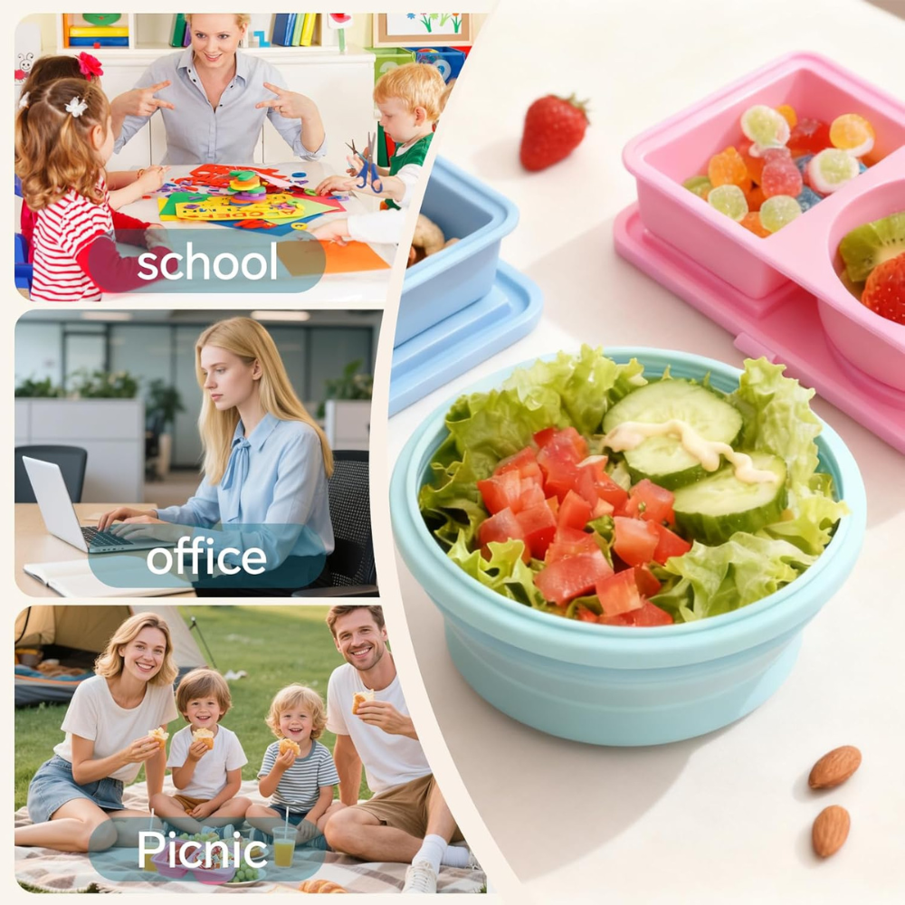 4-Pack Collapsible Silicone Snack & Meal Container Set (Pink/Blue)