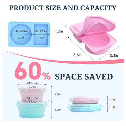 4-Pack Collapsible Silicone Snack & Meal Container Set (Pink/Blue)