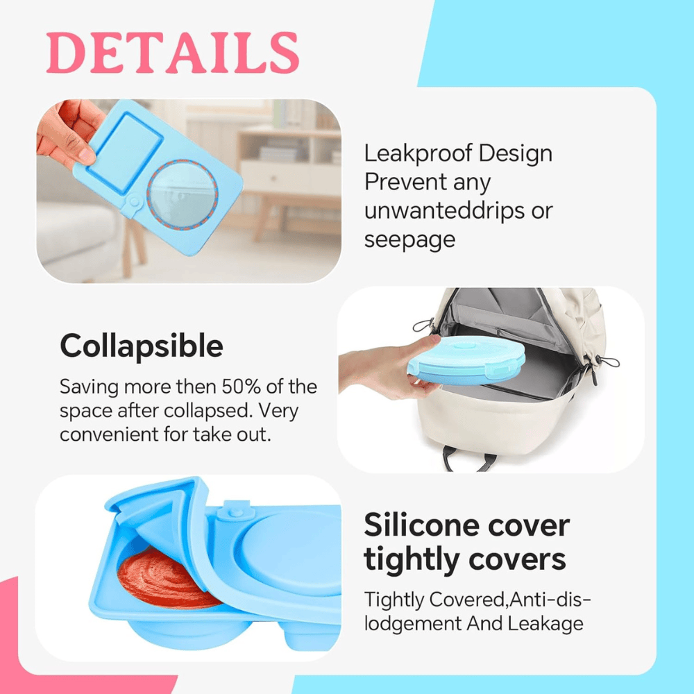 4-Pack Collapsible Silicone Snack & Meal Container Set (Pink/Blue)