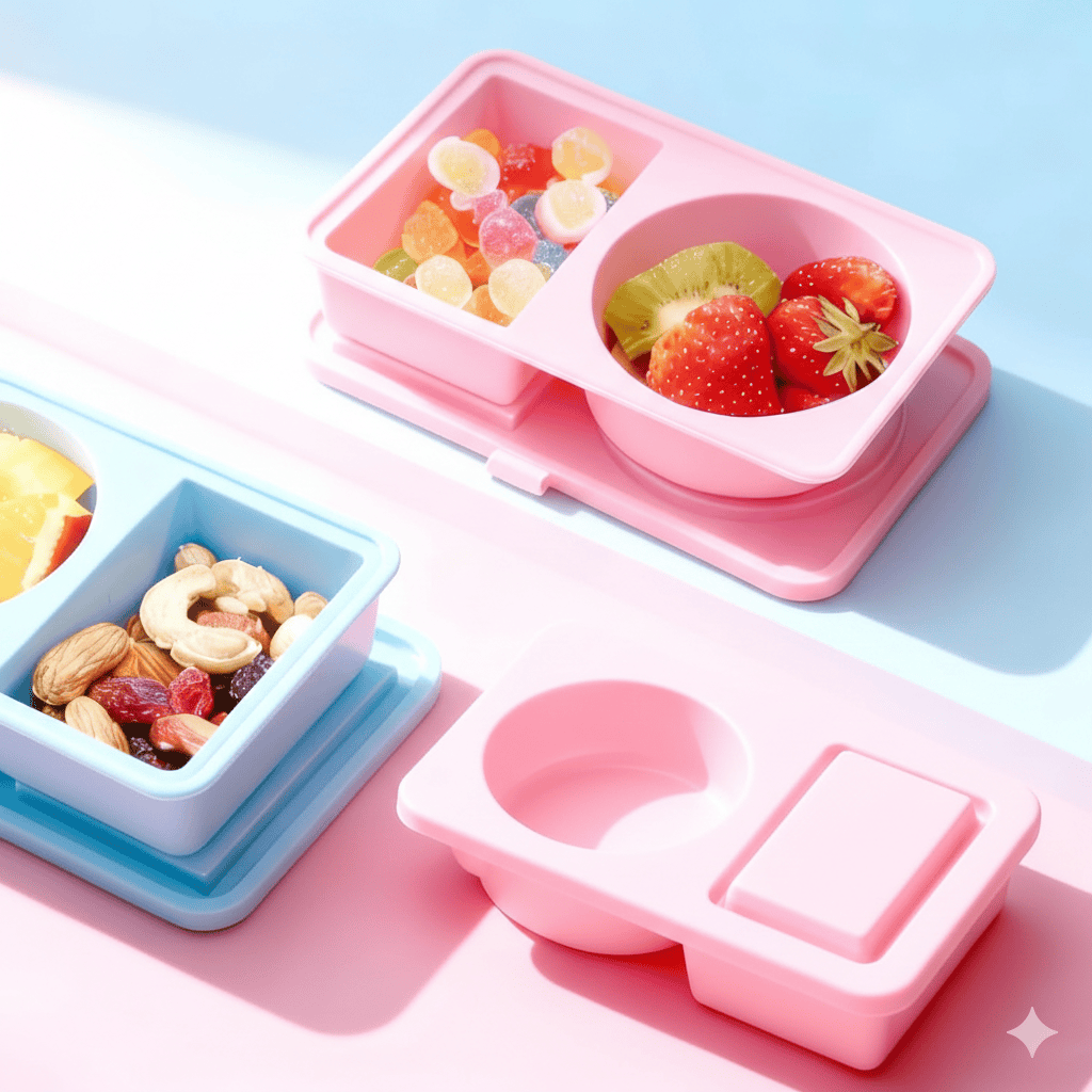 4-Pack Collapsible Silicone Snack & Meal Container Set (Pink/Blue)